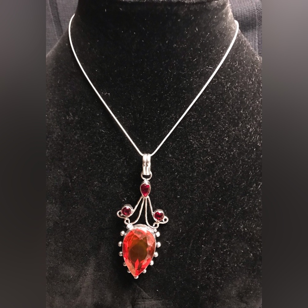 Garnet Stamped 925 Sterling Silver Necklace